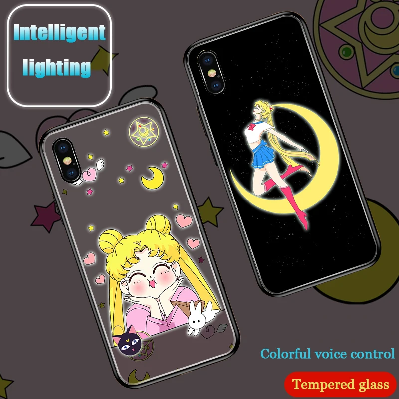 

Sailor Moon Intelligent induction Illuminated phone Cover Case For iPhone 6 S 7 Plus 8Plus XR 10 X XS 11 Pro MAX Glitter Cases