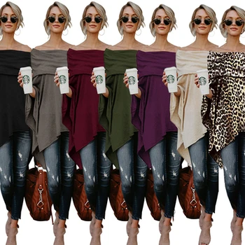 

2020 New Sexy Word Shoulder Loose Large Size Irregular Hem Cloak Top T-shirt