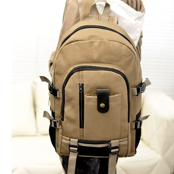 

Army Green Khaki Fashion Simple Double-Shoulder Canvas Backpack Men and Women Retro Leisure Tourism Travel Rucksack Student Bag
