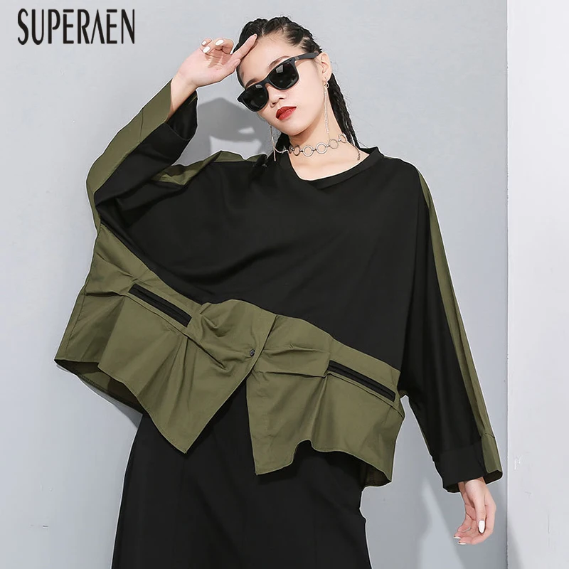 SuperAen, европейские футболки, женские, хлопок, дикие, повседневные, весна, новинка, круглый вырез, женская футболка, нестандартные, модные топы для женщин