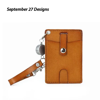 

Genuine Leather Vegetable Tanning Full-grain Leather Retractable Buckle Bus Card Holder Belt Hook Decoration Wallet Purse