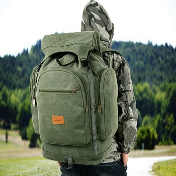 

70L Large Capacity Mountain Travel Backpack Cotton Canvas Big Pocket Package Camping Bag Outdoors Tactical Military Rucksack Men