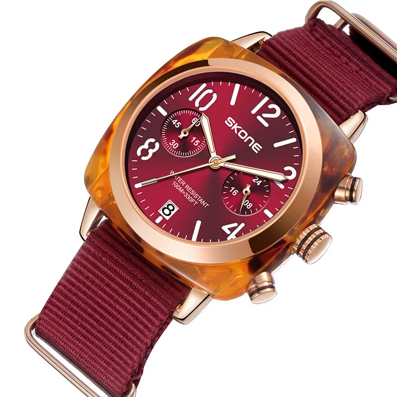 SKONE 2021 New trend women's quartz watch, waterproof silicone strap, chronograph, calendar
