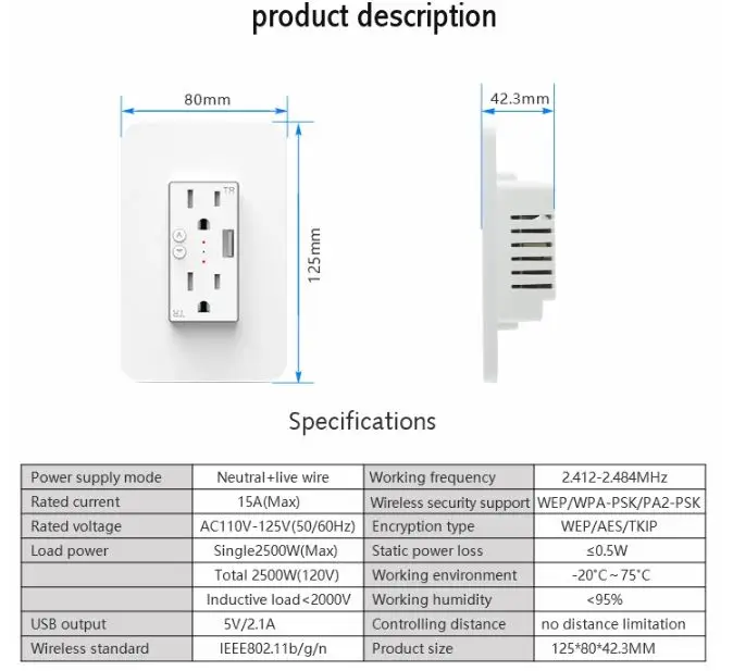 Smart in-Wall розетка, умная розетка подходит Alexa, Google Home, IFTTT с дуплексный независимый AC TR розетка, USB зарядное устройство Порт