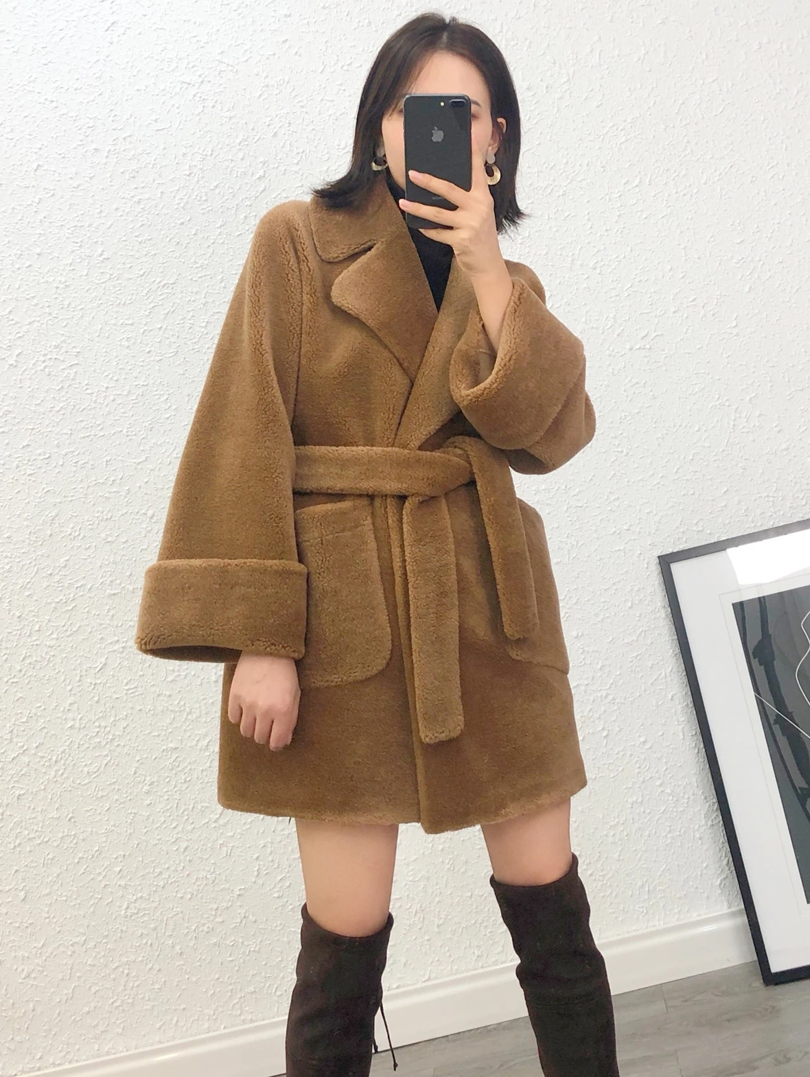 100% Real Wool Fur Coat Fashion Slim Jackets for