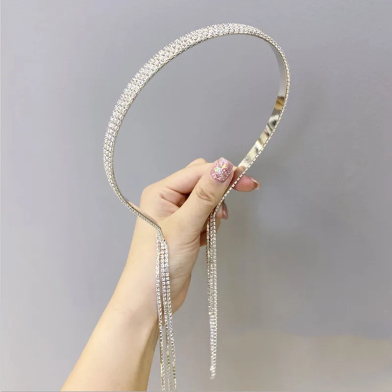 

Fashion hair accessories women's retro rhinestone headband tassel steel ring thin headband ins princess girl hairbands hair band