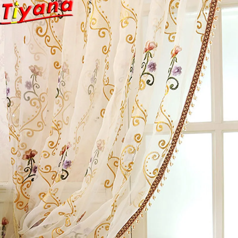 

White Flower Embroidered Tulle for Living Room European Luxury Embroidered Curtains for Bedroom White Sheer Tulle WP047#40
