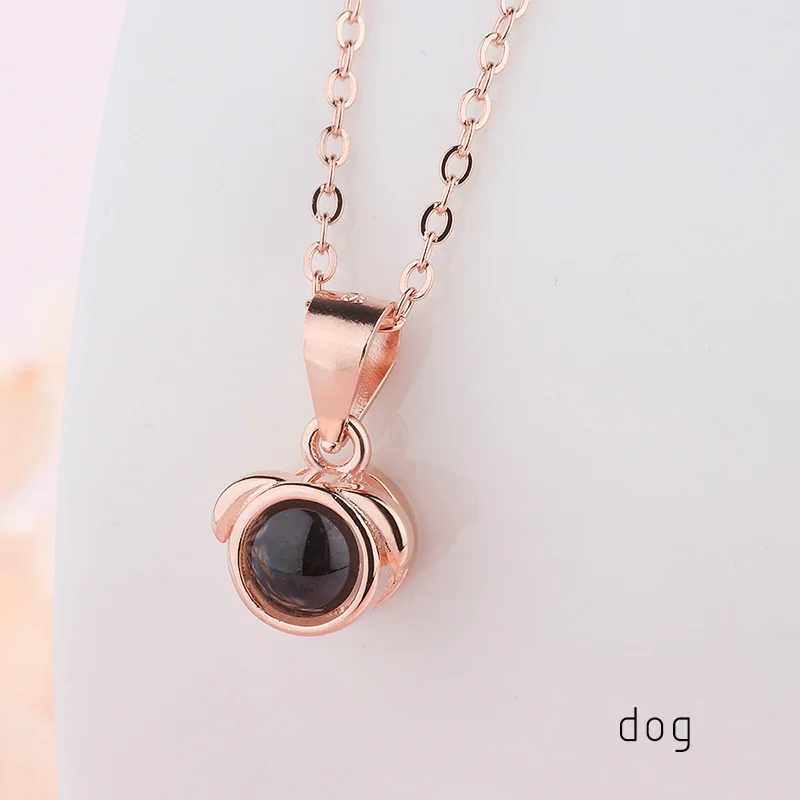 style 3 rose gold Amxiu, милая собачка, животное, ожерелье, 925 пробы, серебряное ожерелье, сделай сам, 100 языков, я люблю тебя, проекционное ожерелье для девочек, детский подарок - Окраска металла: style 3 rose gold