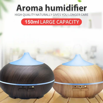 

150ml USB Electric Aroma air diffuser wood grain Ultrasonic air humidifier Device cool mist maker with 7 colors lights for home