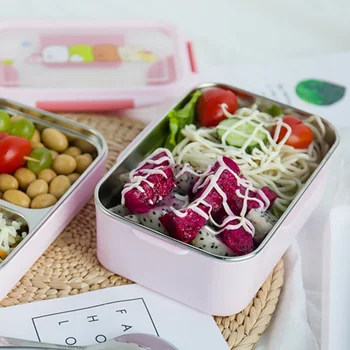 

New Fashion Stainless Steel Insulated Lunch Box Separated Double-Layer Rectangular Lunch Box Green/Blue/Pink New