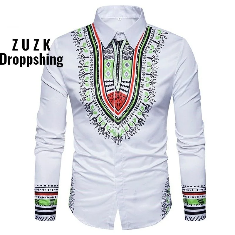 ZUZK Dropshipping 5Colors European style new man selling national 3D printed long sleeve shirt M-3XL