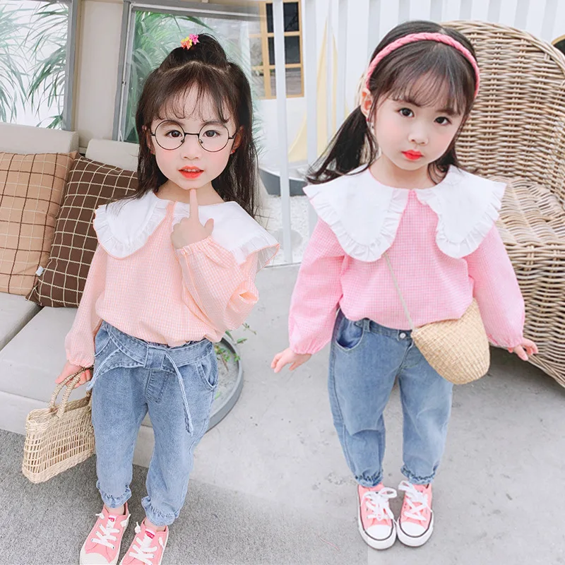 

Girl'S Shirt Spring Clothing 2020 New Products Children Korean-style Western Style Flounced Long-sleeve Blouse Baby Plaid Tops F