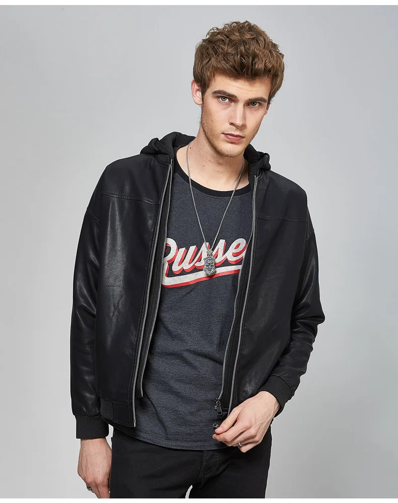 Leather Jacket MEN'S Leather Coat Europe And America Fashion Slim Fit Men's Locomotive Hooded Leather Coat Washing Leather Jacke