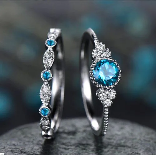 2021 New Crystal Designer 925 Sterling Silver Ring 2 Pc/set In 1 AAA Zircon Party Anniversary Vintage Rings for Women Jewelry | Украшения и
