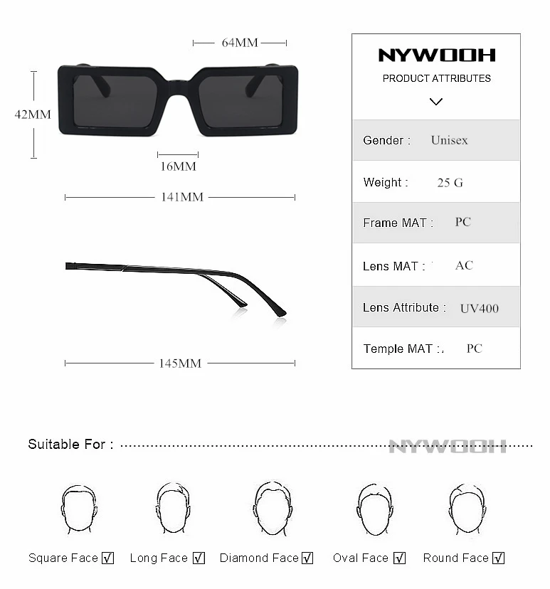 NYWOOH  Women Square Sunglasses Fashion Vintage Brand Small Rectangle Female Sun Glasses for Men Retro Oculos Eyewear UV400 sunglasses for women