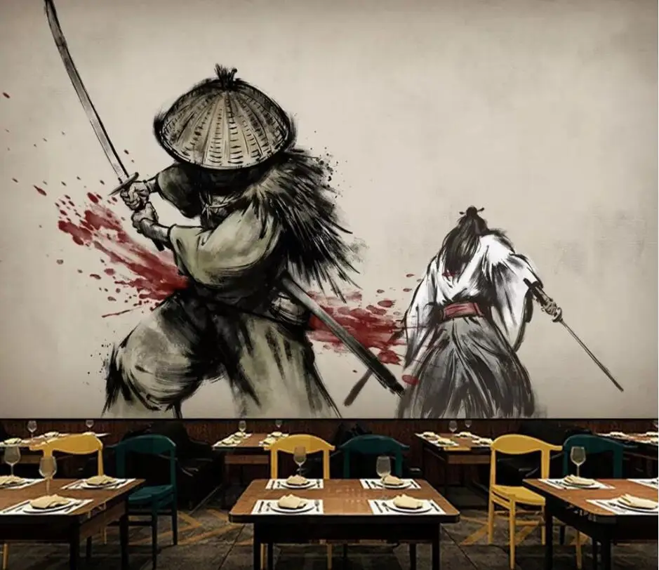 

Custom mural wallpaper 3D large mural new Chinese style ukiyo-e samurai temple restaurant tooling background wall