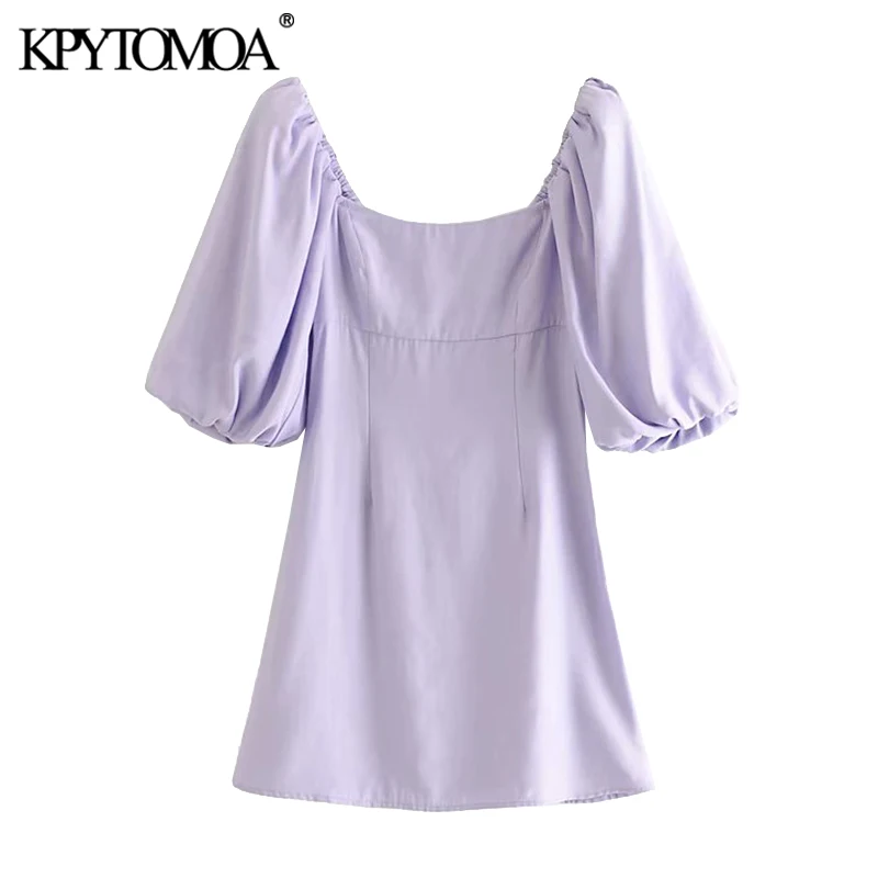 KPYTOMOA Women 2020 Chic Fashion Puff Sleeves Mini Dress Vintage Square Collar Side Zipper Female Dresses Vestidos Mujer KPYTOMOA Women 2020 Chic Fashion Puff Sleeves Mini Dress Vintage Square Collar Side Zipper Female Dresses Vestidos Mujer