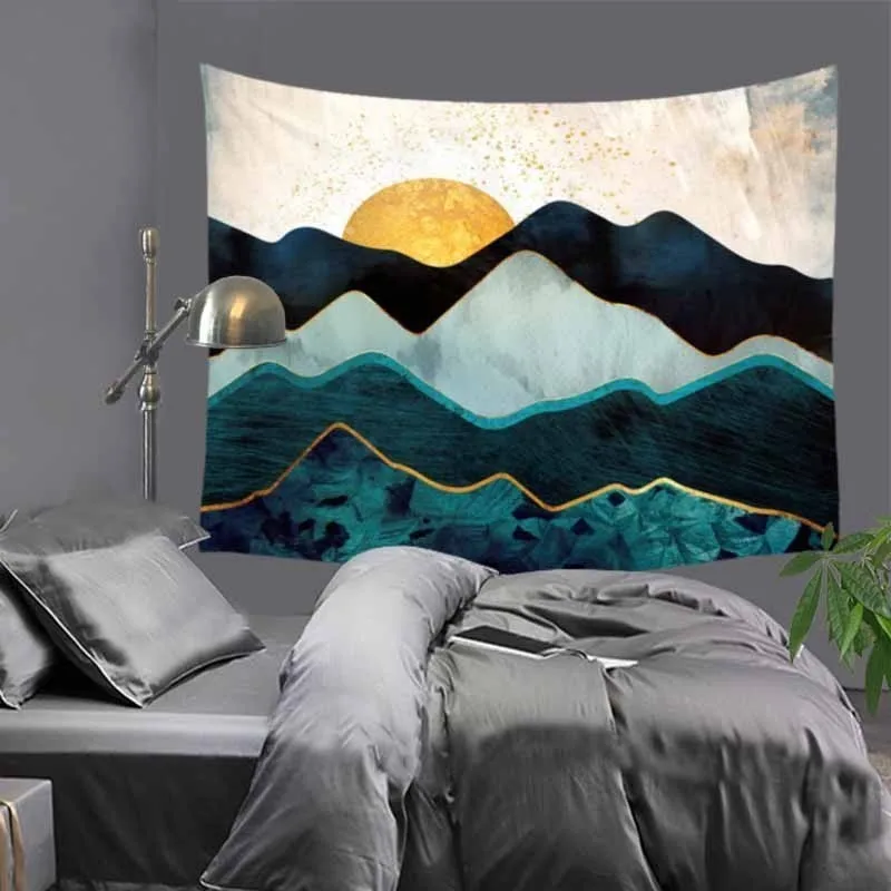 

Abstract Sunset Mountains Print IndianTapestry Hippie Mandala Wall Hanging Bohemian Bedspread Dorm Decor Tapestry 180x230 cm