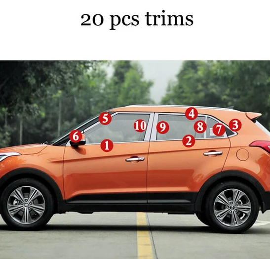 Накладки на окна автомобиля из нержавеющей стали для hyundai Creta hyundai ix25 hyundai Cantus - Цвет: 20 pcs trims