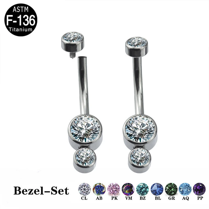ASTM F136 Titanium Belly Button Rings 2 CZ Internally Threaded Navel