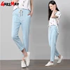 Women Casual Long Ankle Length Trousers 2022 Summer Autumn Plus Size Elastic Waist Soft High Quality Cotton Linen Pants S-XXXL ► Photo 2/5