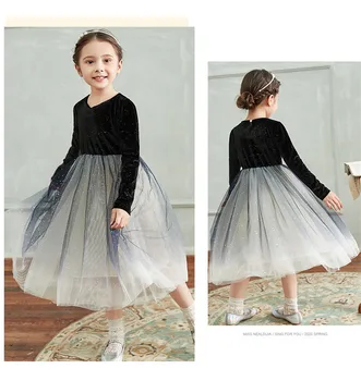 

Winter Plus Velvet Thick Mesh Girls Princess Dress Long-Sleeved Party Christmas Evening dresses Stars Twinkle Fairy Clothing