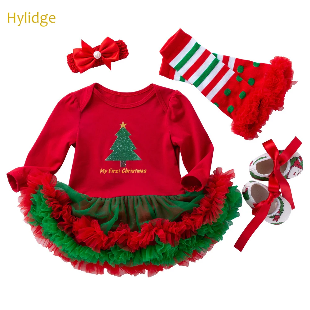

Hylidge 4PCS/set Toddler Girl Christmas Dresses My First Christmas Girl 0-2 years Newborn Christmas Dress for Baby Long-sleeved Cotton Romper Mesh Dress