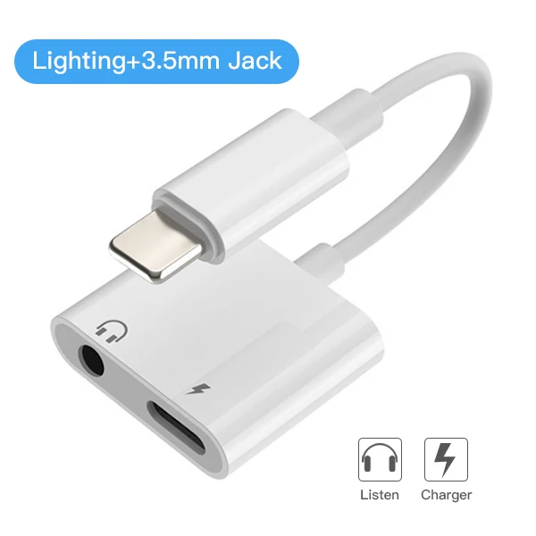 !ACCEZZ Dual Lighting Audio Adapter For IPhone XS MAX XR X 8 Plus 3.5mm Jack Earphone Charging Aux 2 In 1 Splitter For IOS 11 12 usb to iphone converter Adapters & Converters