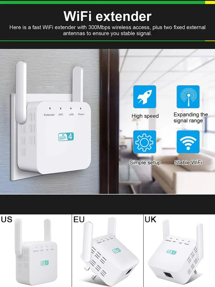 Беспроводной маршрутизатор Wi-Fi ретранслятор 300 Мбит/с усилитель интернет-сигнала настенный усилитель ультра компактный wifi удлинитель 2,4-2,4835 ГГц