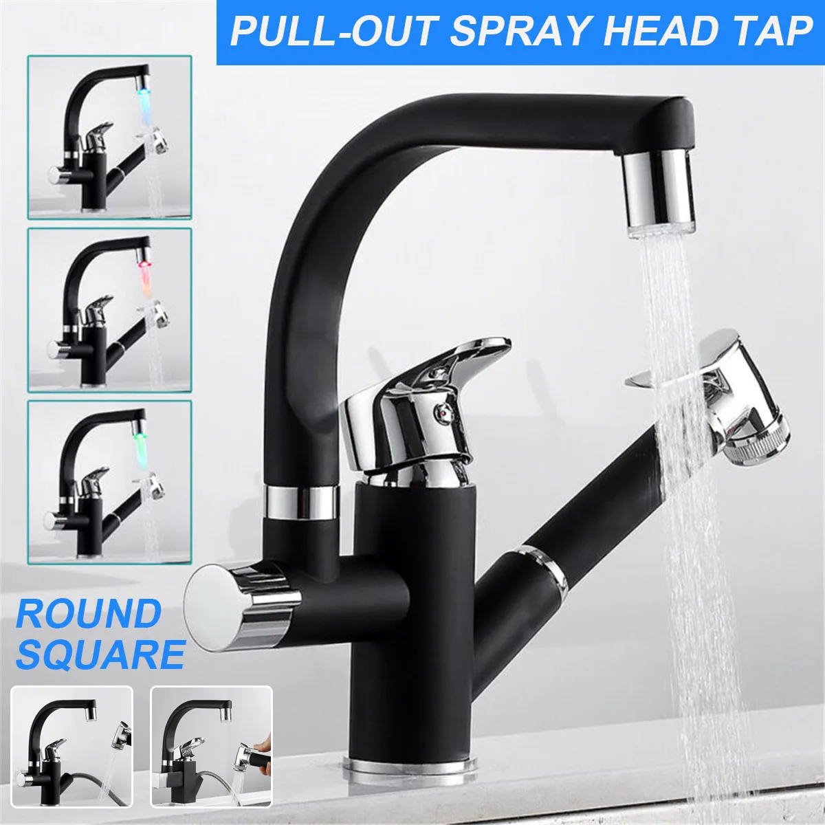 360°Swivel Single Hole Kitchen Basin Sink Faucet Pull Out Spray Chrome Mixer Tap 