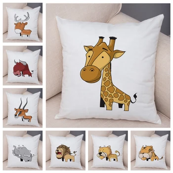 

Funny Cartoon Animal Cushion Cover Decor Cute Giraffe Lion Pillowcase Soft Plush Pillow Case for Sofa Home Car Children Room