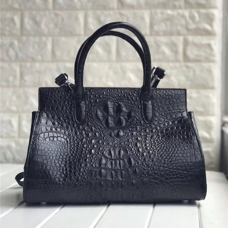 

Authentic Real Alligator Skin OL Lady Large Working Bag Genuine Crocodile Leather Women's Top-handle Handbag Female Black Purse