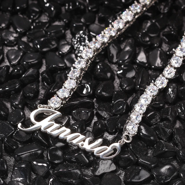 Uwin Stainless Steel Name Necklace Custom Letters With 5mm CZ Tennis  Chain Full Zircon Gift DIY HipHop Jewelry 6