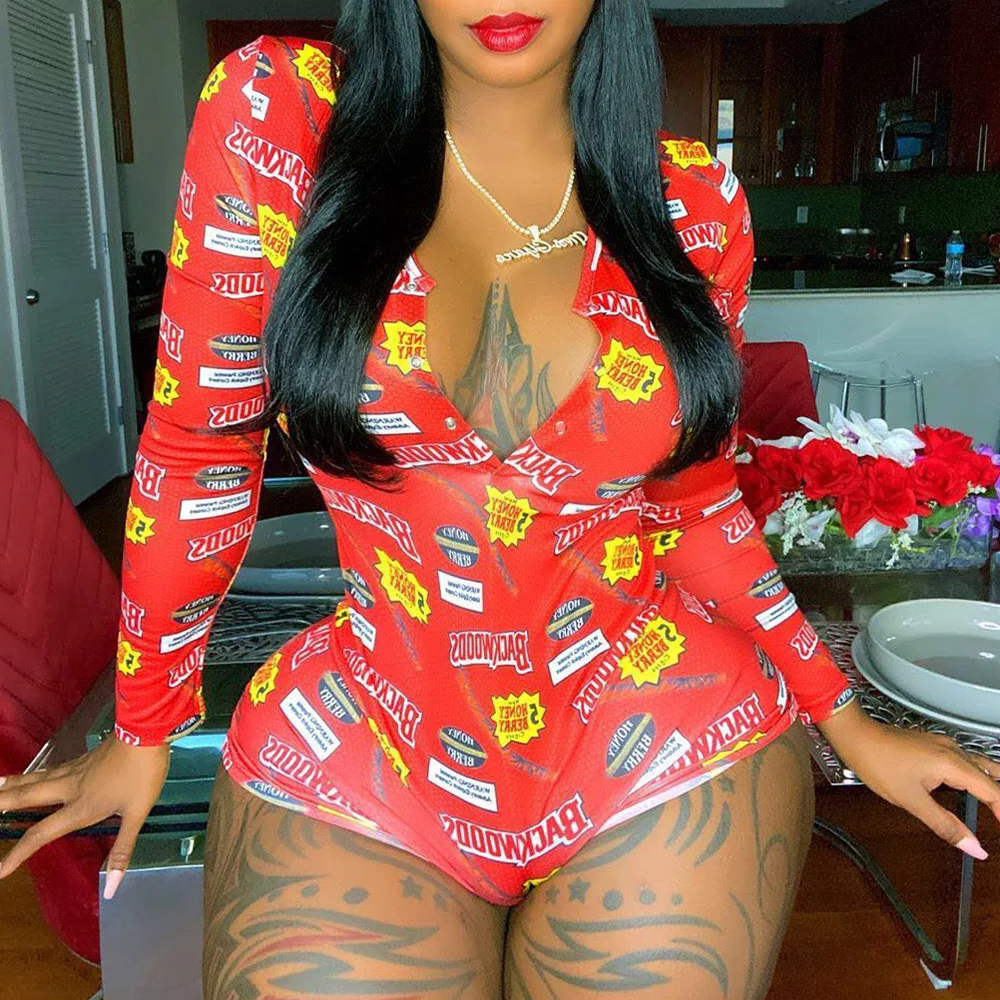 

Sexy Street Wear Letters Print Slim Jumpsuit Women Skiny Long Sleeve V-neck Short Length Casual Jumpsuits Plus Size 3xl 4xl