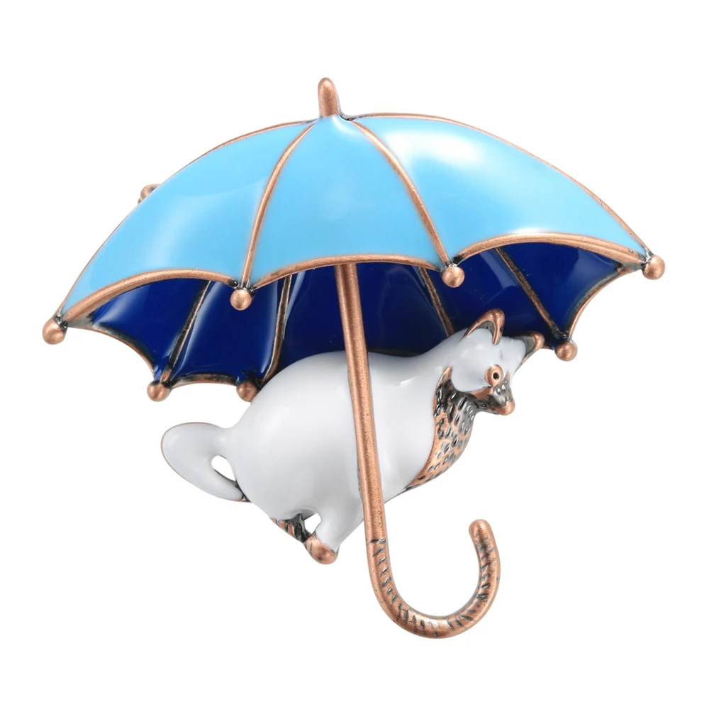 Neoglory2020 дизайн яркие Мультяшные броши в форме зонтика и кошки высококачественные клизмы Броши для женщин подарок для друзей - Окраска металла: Blue