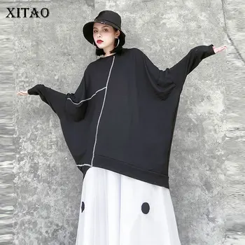 

XITAO Irregular Plus Size Black White T Shirt Women Clothes 2020 Spring New Fashion Pullover Elegant Datwing Sleeve Tee XJ3772