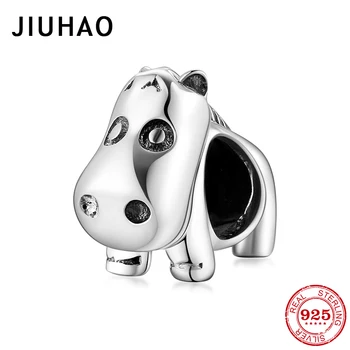 

925 Sterling Silver Cute gentle little hippo Animal Beads fit Women Charm JIUHAO Bracelets Jewelry Making