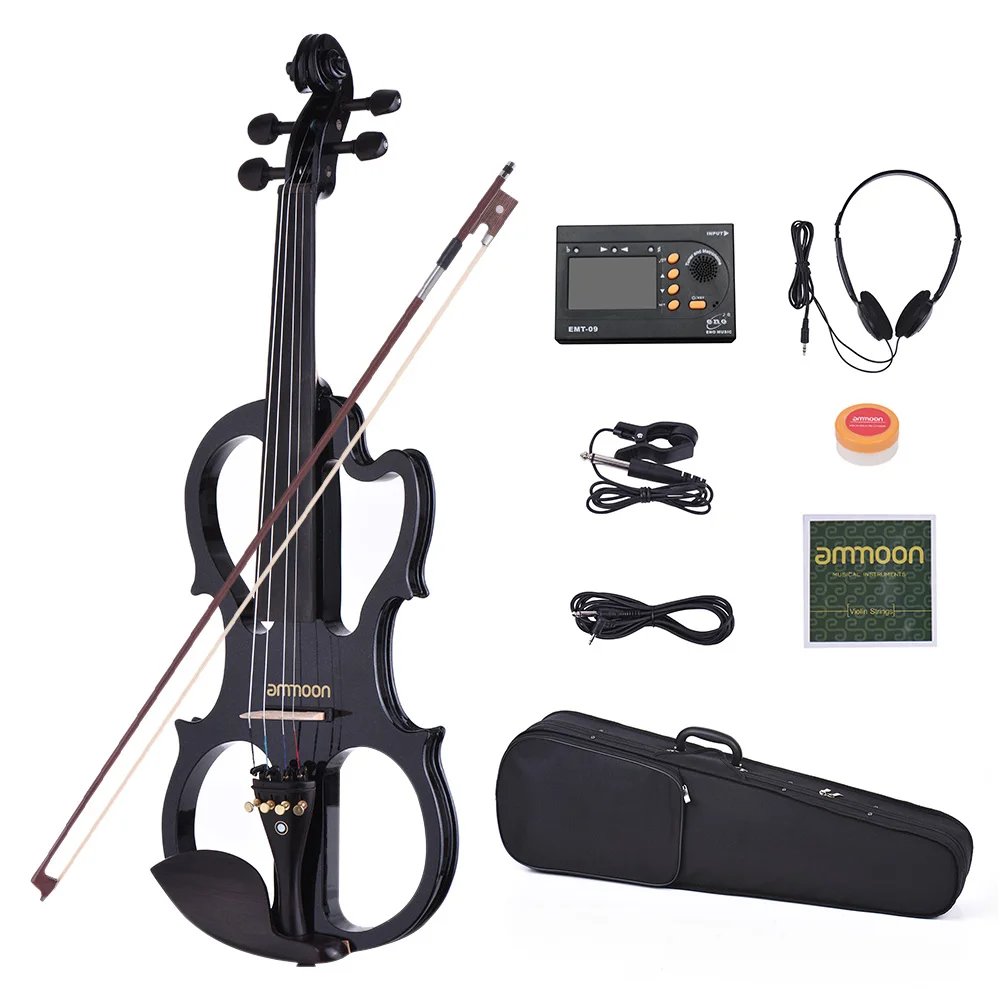 

ammoon 4/4 Electric Violin Right Handed Silent Violin Ebony Accessories +Bow+ Bridge Full Size Violin Black Color New