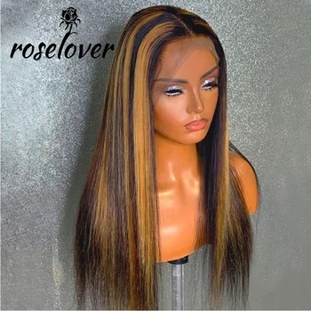 

Highlight 4/27 Honey Blonde Wig Brown Colored Human Hair Wigs Ombre Straight Lace Front Wig Highlight Lace Front Human Hair Wigs