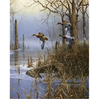 

Square Diamond embroidery wild duck diy 5d diamond painting cross stitch Lake view rhinestone pasted painting home decor gift