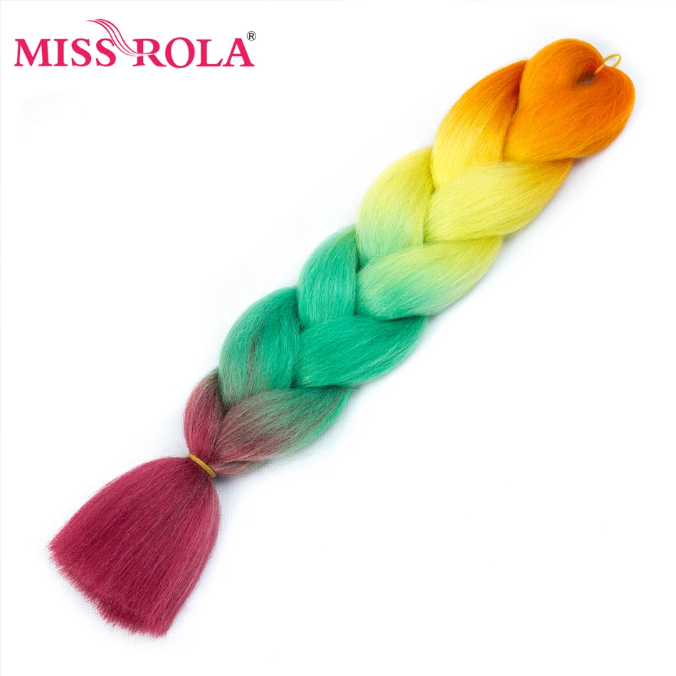 Miss Rola Synthetic Support Wholesale 100g 24 Inch Jumbo BraidsPink Green Yellow High Temperature Fiber Ombre Hair Extensions