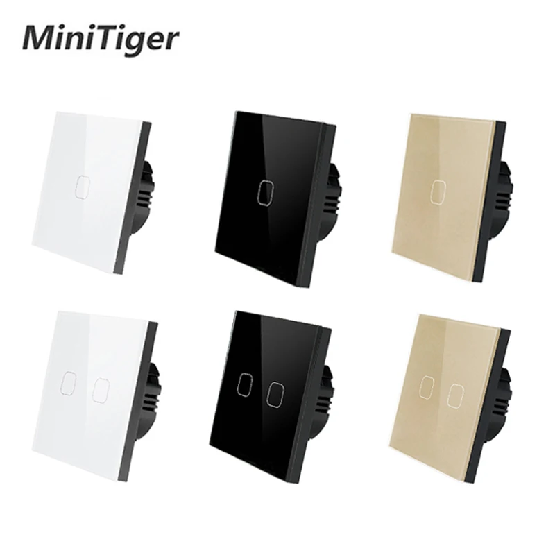 

EsooLi EU/UK standard 1 Gang 1 Way Touch Switch White Crystal Glass Panel Touch Switch Light Wall Only Touch Function Switch