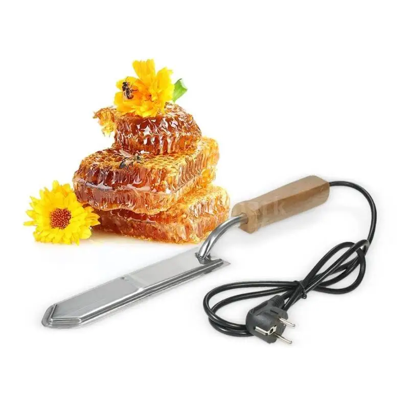 EU Plug Electric Honey Knife Bee Beekeeping Equipment Cutting Knife Heating Handle Wooden Tools Stainless Steel Scraper 110-220V