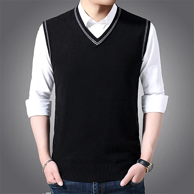 Black UNIVOS KUNI Men's sweater New Spring And Autumn Fashion Fashion vest men's casual slim sweater vest Big Size 1679 - Цвет: Black