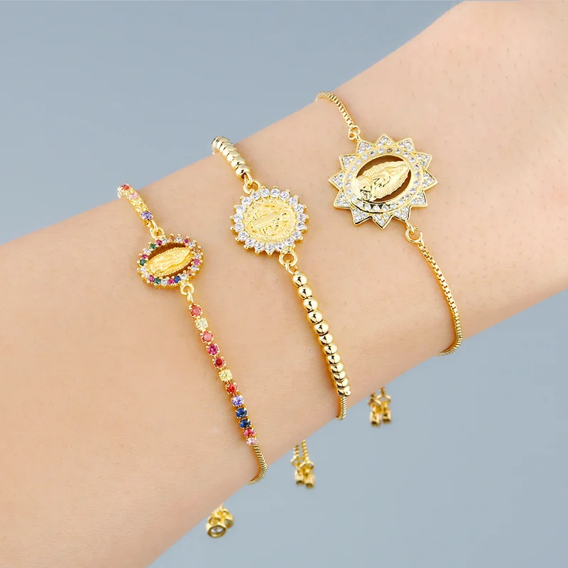 Gold Plated Virgin Mary Bracelets For Women Copper CZ Crystal Bracelet Religious Jewelry Gifts virgen de guadalupe brtc44 bracelet jewelry