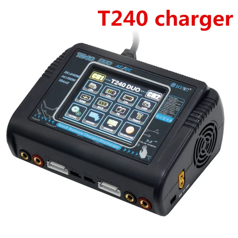 HTRC T240/C240 DUO AC 150 Вт DC 240 Вт 10A сенсорный экран двухканальный аккумулятор баланс зарядное устройство Dis зарядное устройство для модели радиоуправляемого дрона игрушки - Цвет: T240 Charger