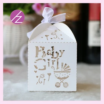 

100pcs Customiable Baby Girl Theme Candy Boxes Kit With Ribbon For Baby Shower Wedding Favor Gift Boxes Laser Cut