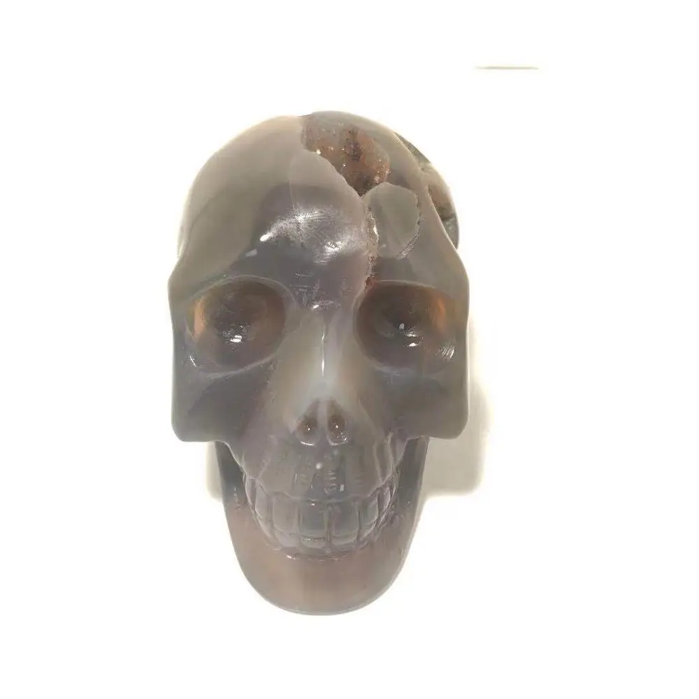 High Quality Natural Agate Geode Skull Shape Stone Hand Carved For Gift& Home Decor ZJJ