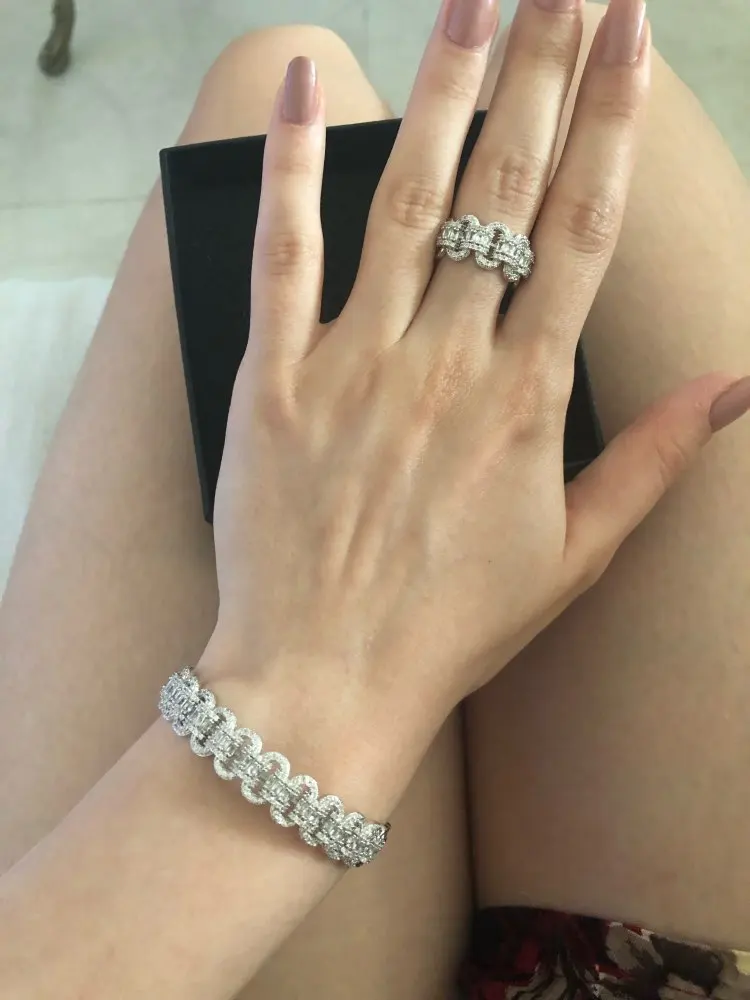 Missvikki BA+ RI полный Блестящий CZ Открытый браслет+ кольцо Набор для женщин Свадебная вечеринка шоу блестящий кулон дамы романтический подарок
