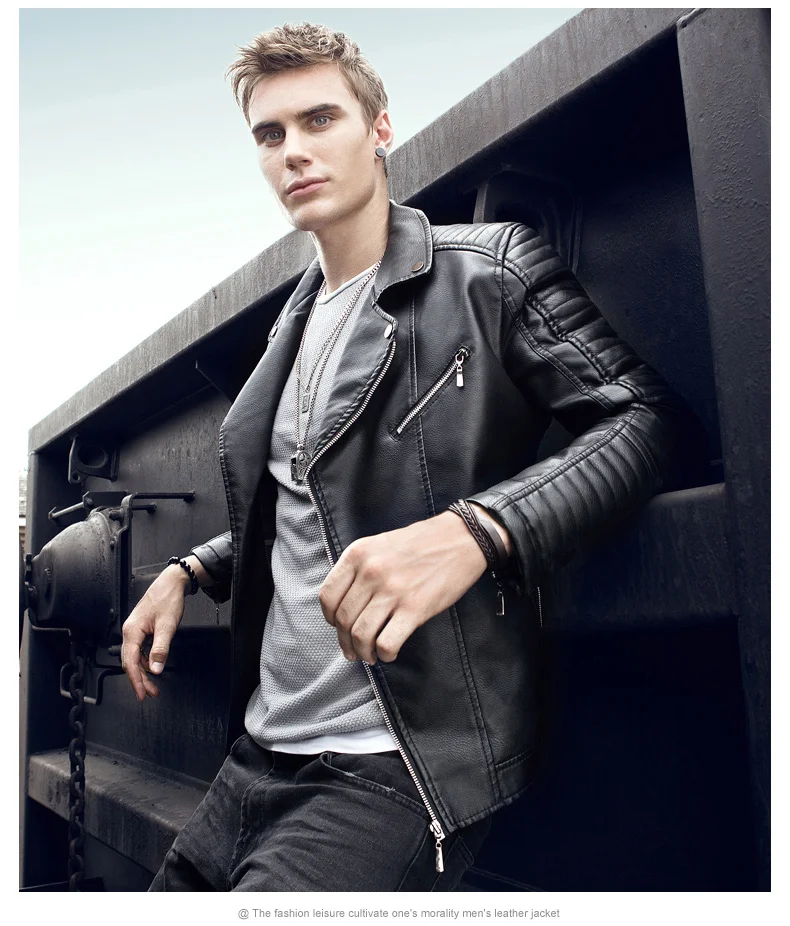 New Mens Stripe Leather Jacket Men Bomber Military Biker Jacket Pilot Motorcycle Jackets Men Leather Jacket Male Leather Coats